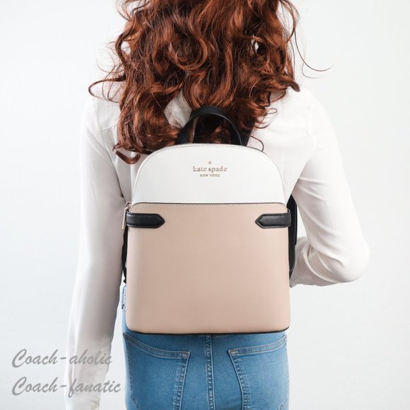 kate spade Handbags - NWT Kate Spade Staci Dome Top Zip Leather Backpack in Warm Beige Colorblock